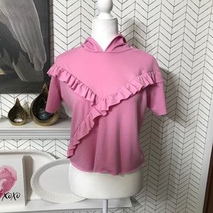 Love, fire short sleeve hooded ruffle top